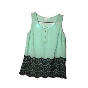 Y2K Mint Green Tank Top with Black Lace,Size Small, fairy, whimsy